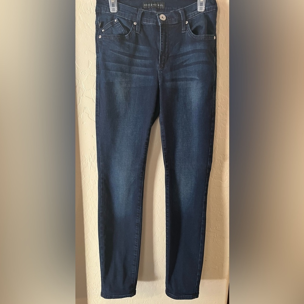 Rock & Republic Skinny Jeans Dark Wash Stretch Denim Zip Pocket Detail- Size 10 - Picture 2 of 5